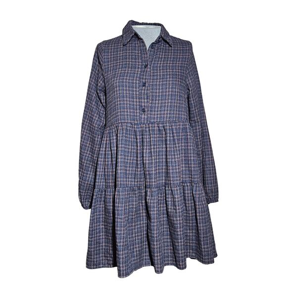 HYFVE Plaid Collared Babydoll Mini Dress Size Small - Picture 1 of 4